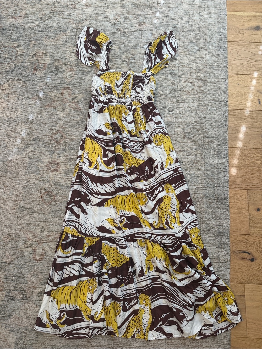 Yellow and Brown Animal Print Maxi Dress - Women
